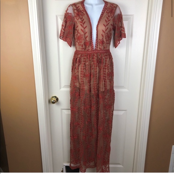 orange lace maxi dress